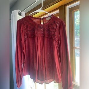 Deep Red Long Sleeve Blouse